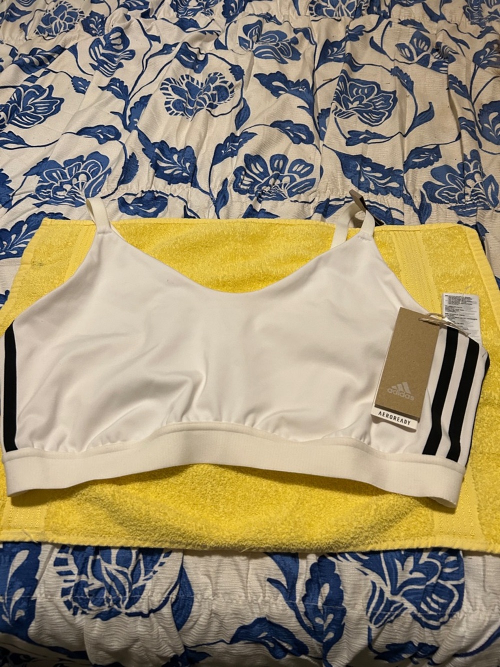 adidas White Sports Bra with Black Stripes